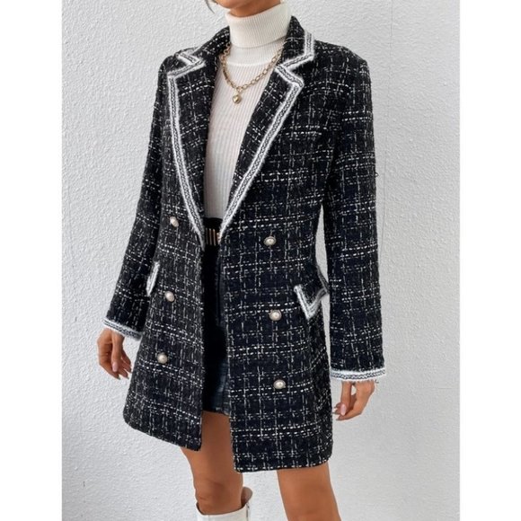 Black Preppy Womens Double Breasted Blazer - Picture 9 of 11